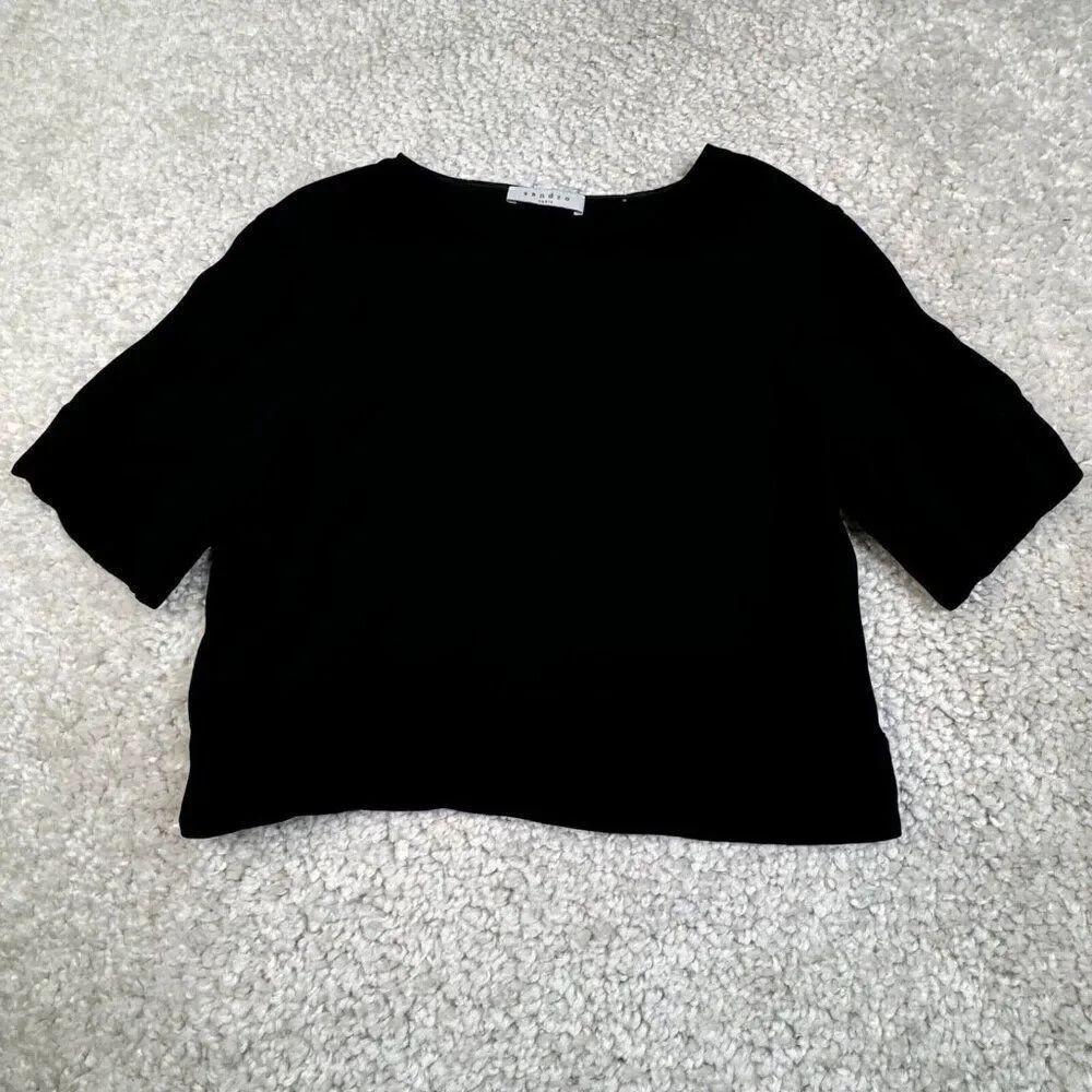 Sandro Paris Black Viscose Crop Top Cut Out Back